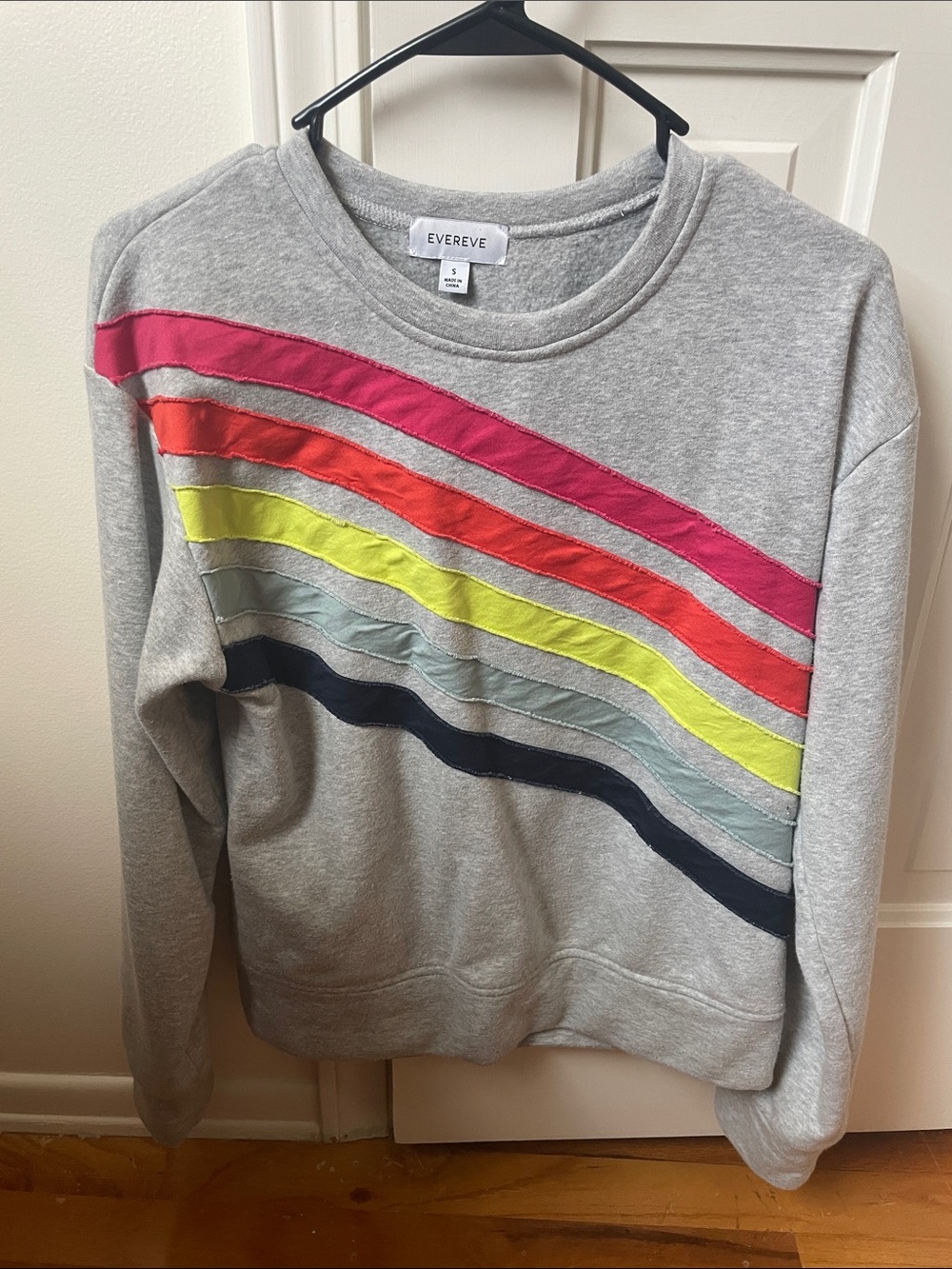 EverEve Gray Crewneck Sweatshirt with Multicolor Stripes